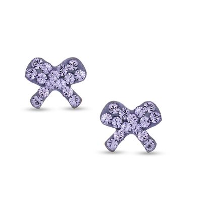 Child's Purple Crystal Bow Stud Earrings in 14K Gold|Peoples Jewellers