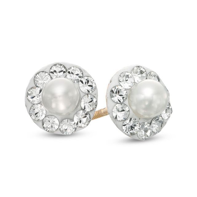 Child's 3.0mm Freshwater Cultured Pearl and Crystal Stud Earrings in 14K Gold|Peoples Jewellers