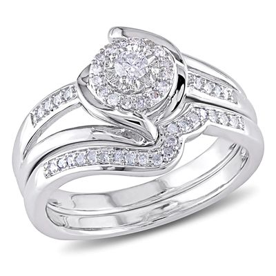 0.25 CT. T.W. Diamond Swirl Bridal Set in Sterling Silver|Peoples Jewellers
