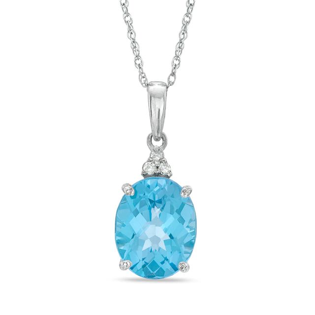 Oval Swiss Blue Topaz and Diamond Accent Pendant in 10K White Gold|Peoples Jewellers