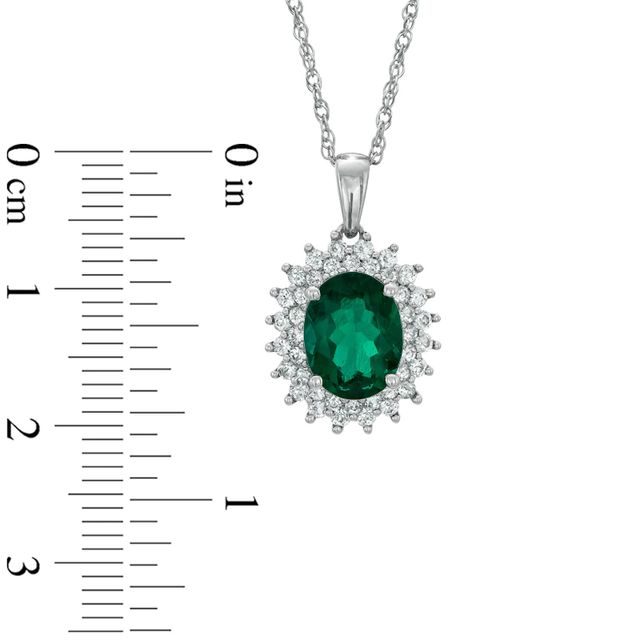 Oval Lab-Created Emerald and White Sapphire Pendant in Sterling Silver|Peoples Jewellers