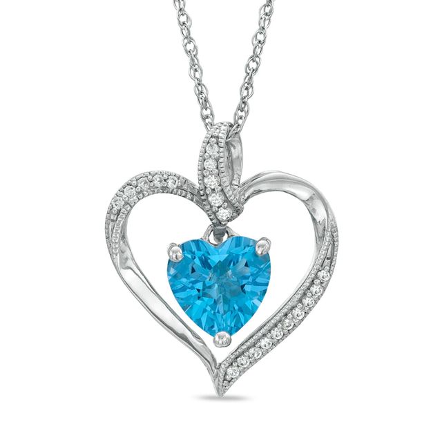 8.0mm Heart-Shaped Swiss Blue Topaz and Lab-Created White Sapphire Heart Pendant in Sterling Silver|Peoples Jewellers