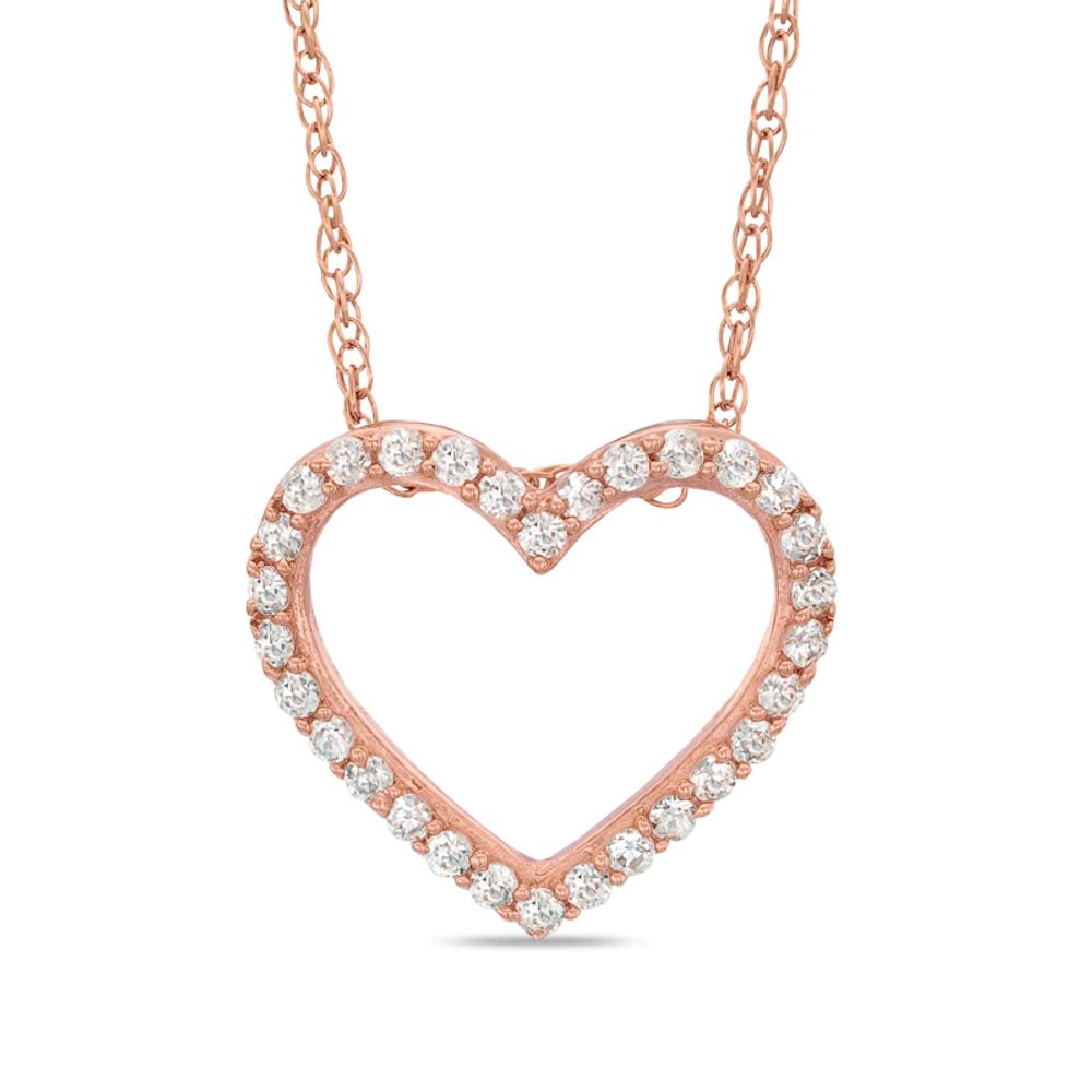 Lab-Created White Sapphire Small Heart Pendant in Sterling Silver with 14K Rose Gold Plate|Peoples Jewellers