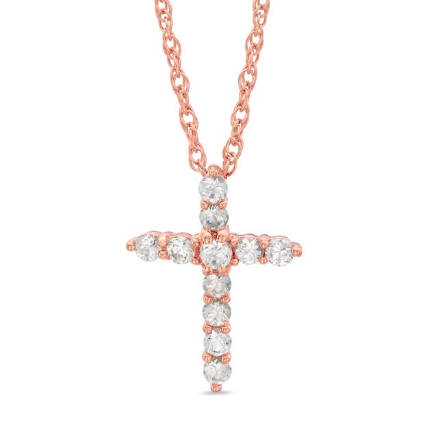 Lab-Created White Sapphire Small Cross Pendant in Sterling Silver with 14K Rose Gold Plate|Peoples Jewellers