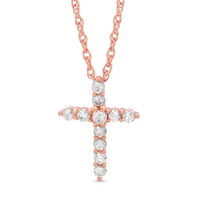 Lab-Created White Sapphire Small Cross Pendant in Sterling Silver with 14K Rose Gold Plate|Peoples Jewellers