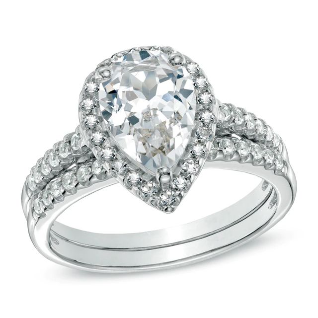 Pear-Shaped Lab-Created White Sapphire Fashion Ring Set in Sterling Silver|Peoples Jewellers