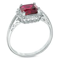 Lab-Created Ruby and 0.11 CT. T.W. Diamond Pendant, Ring and Earrings Set in Sterling Silver - Size 7|Peoples Jewellers