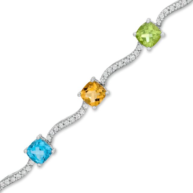 Cushion-Cut Multi-Gemstone and Lab-Created White Sapphire Bracelet in Sterling Silver - 7.25"|Peoples Jewellers