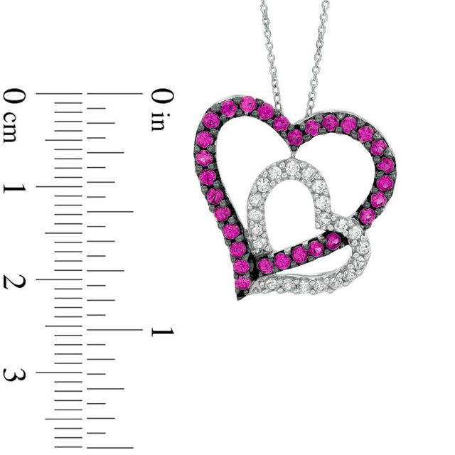 Lab-Created Ruby and White Sapphire Double Heart Pendant in Sterling Silver