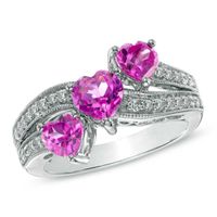 Heart-Shaped Lab-Created Pink and White Sapphire Three Stone Ring in Sterling Silver|Peoples Jewellers