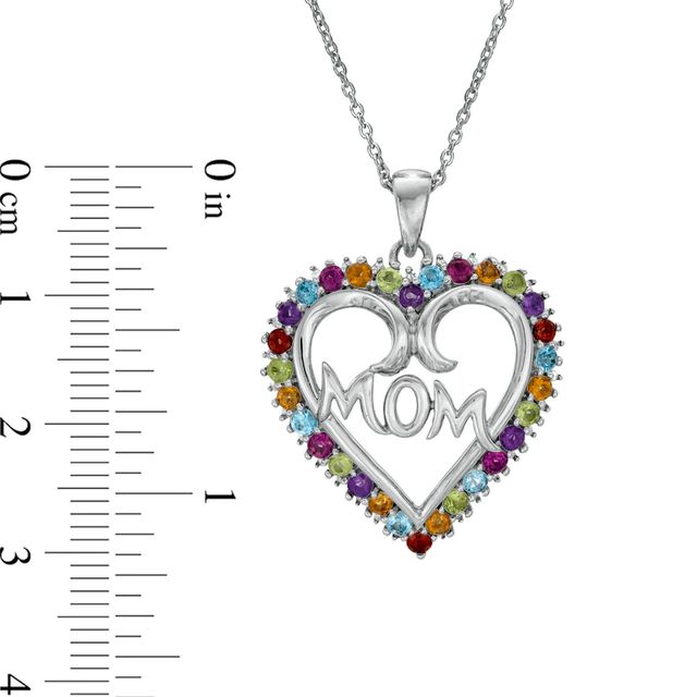 Multi-Gemstone and Diamond Accent "MOM" Heart Pendant in Sterling Silver|Peoples Jewellers