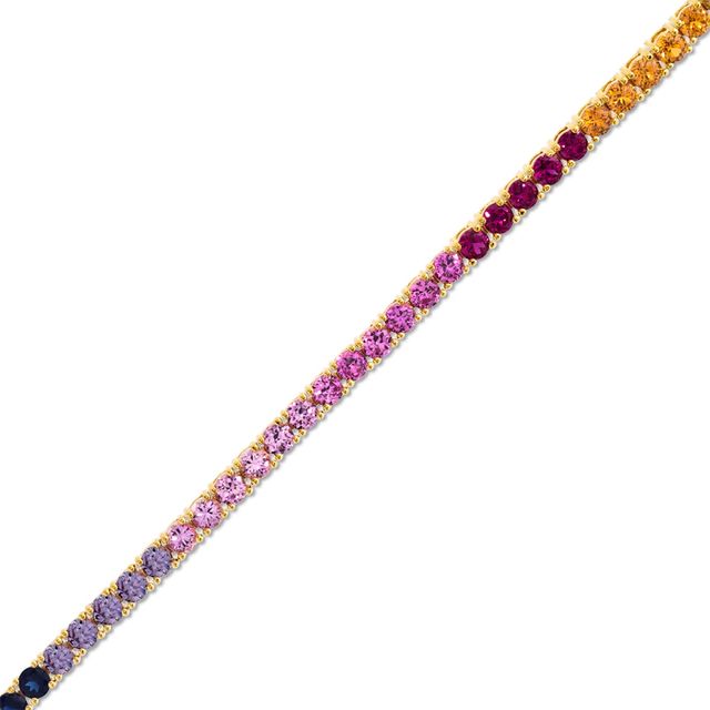 Lab-Created Multi-Gemstone Bracelet in Sterling Silver with 18K Gold Plate - 7.25"