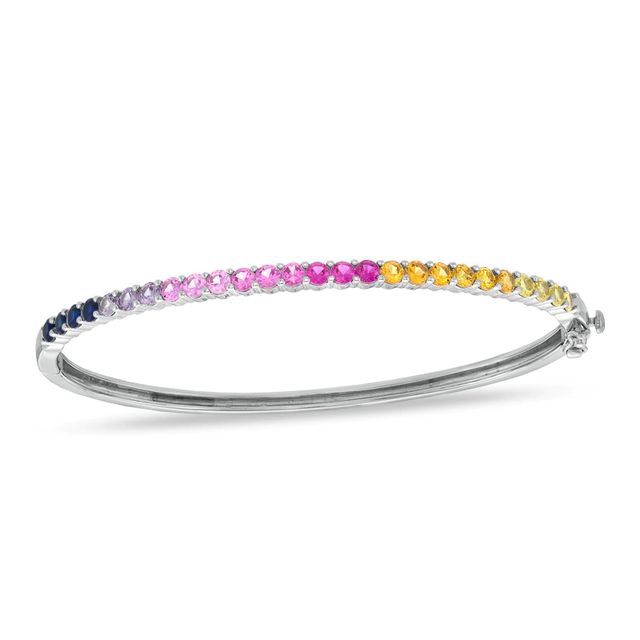 Lab-Created Multi-Gemstone Bangle in Sterling Silver