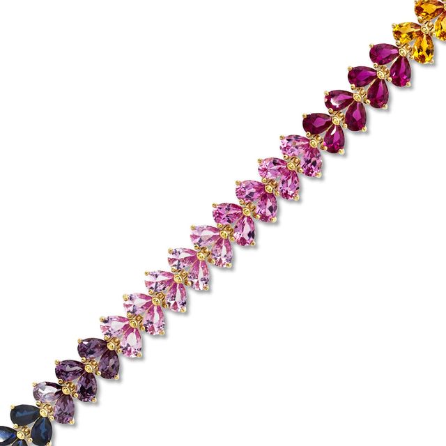 Pear-Shaped Lab-Created Multi-Gemstone Bracelet in Sterling Silver with 18K Gold Plate - 7.25"|Peoples Jewellers