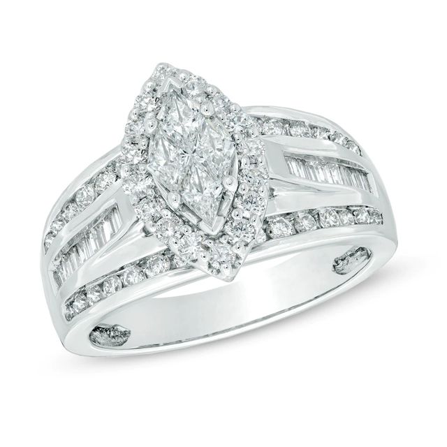 1.25 CT. T.W. Marquise Composite Diamond Frame Engagement Ring in 14K White Gold|Peoples Jewellers