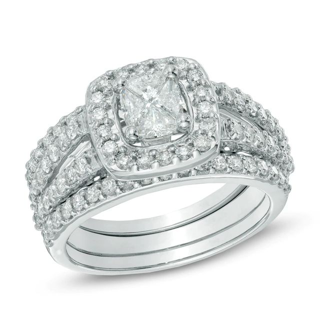 1.50 CT. T.W. Composite Diamond Frame Three Piece Bridal Set in 14K White Gold|Peoples Jewellers