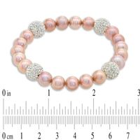 8.0-9.0mm Dyed Pink Freshwater Cultured Pearl and Crystal Bead Stretch Bracelet-7.25"|Peoples Jewellers