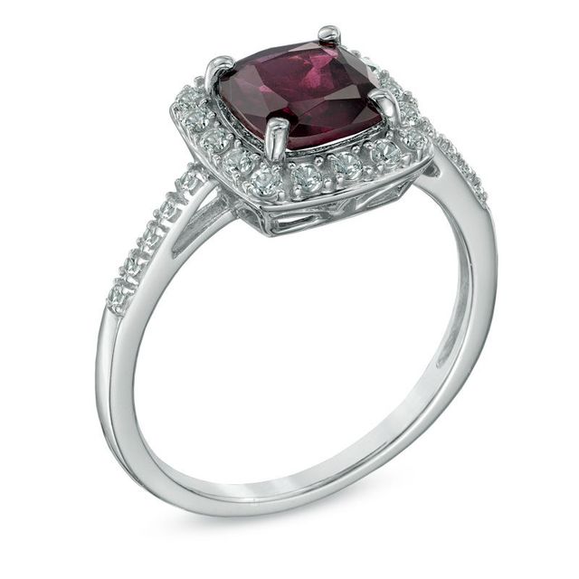 7.0mm Cushion-Cut Garnet and Lab-Created White Sapphire Pendant and Ring Set in Sterling Silver - Size 7|Peoples Jewellers