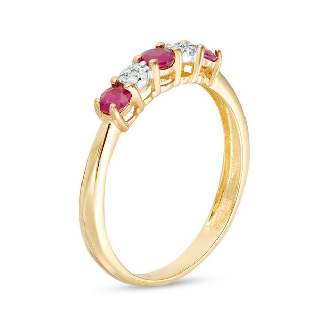 Ruby and 0.04 CT. T.W. Multi-Diamond Five Stone Ring in 10K Gold|Peoples Jewellers