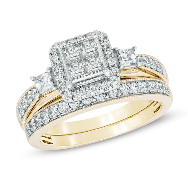 1.00 CT. T.W. Princess-Cut Quad Diamond Frame Bridal Set in 10K Gold|Peoples Jewellers