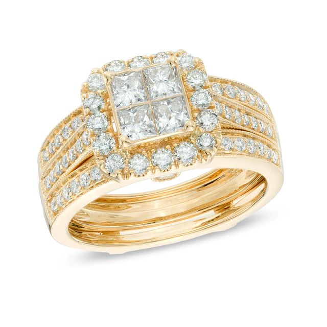 1.50 CT. T.W. Quad Princess-Cut Frame Diamond Bridal Set in 14K Gold|Peoples Jewellers