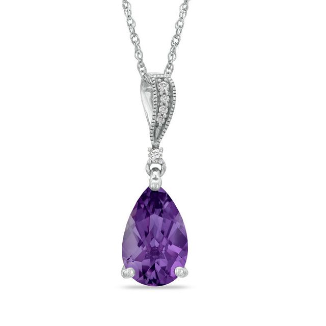 Pear-Shaped Amethyst and Diamond Accent Pendant in Sterling Silver