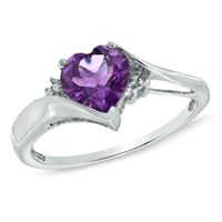 7.0mm Heart-Shaped Amethyst and Diamond Accent Ring in 10K White Gold|Peoples Jewellers