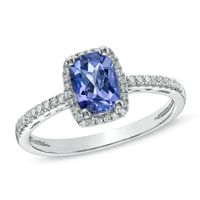 Cushion-Cut Tanzanite and 0.14 CT. T.W. Diamond Ring in 10K White Gold|Peoples Jewellers