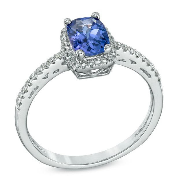 Cushion-Cut Tanzanite and 0.14 CT. T.W. Diamond Ring in 10K White Gold|Peoples Jewellers