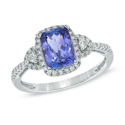 Cushion-Cut Tanzanite and 0.28 CT. T.W. Diamond Ring in 14K White Gold|Peoples Jewellers