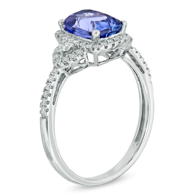 Cushion-Cut Tanzanite and 0.28 CT. T.W. Diamond Ring in 14K White Gold