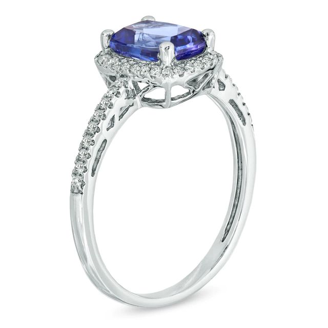 Cushion-Cut Tanzanite and 0.17 CT. T.W. Diamond Ring in 14K White Gold