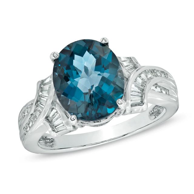 Oval London Blue Topaz and Lab-Created White Sapphire Ring in Sterling Silver|Peoples Jewellers