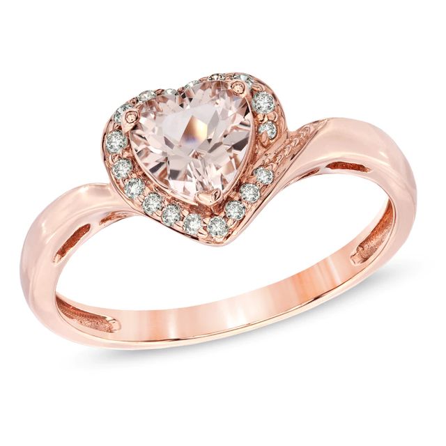 6.0mm Heart-Shaped Morganite and 0.09 CT. T.W. Diamond Frame Ring in 10K Rose Gold|Peoples Jewellers