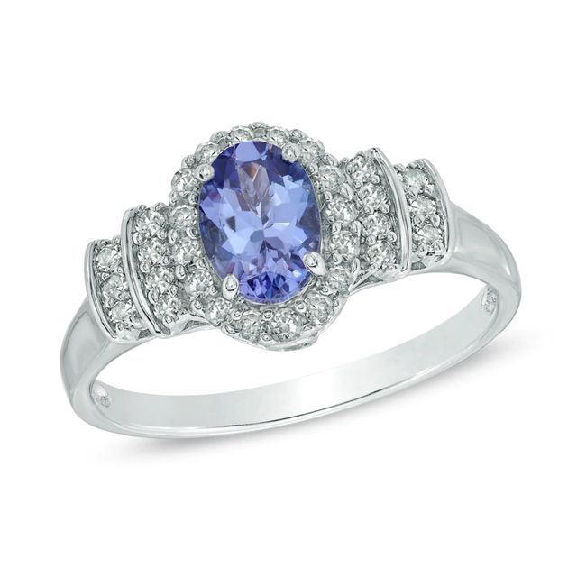 Oval Tanzanite and 0.20 CT. T.W. Diamond Ring in 10K White Gold|Peoples Jewellers