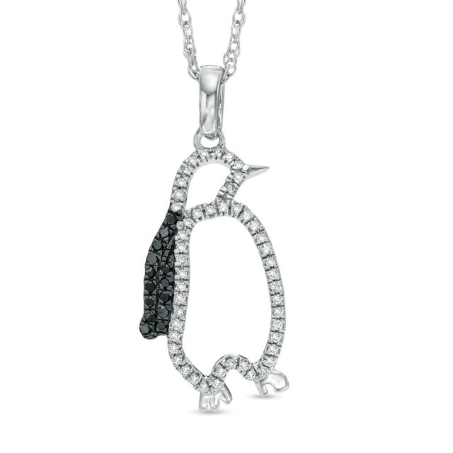 0.15 CT. T.W. Enhanced Black and White Diamond Penguin Pendant in Sterling Silver|Peoples Jewellers