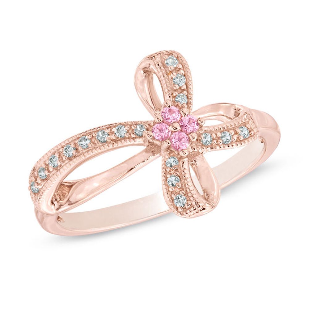 Lab-Created Pink and White Sapphire Cross Ring in Sterling Silver with 14K Rose Gold Plate|Peoples Jewellers