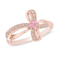 Lab-Created Pink and White Sapphire Cross Ring in Sterling Silver with 14K Rose Gold Plate|Peoples Jewellers