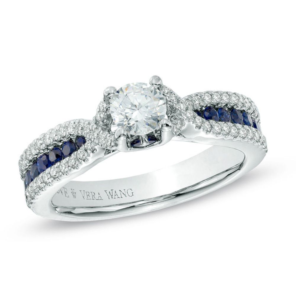 Vera Wang Love Collection 0.70 CT. T.W. Diamond and Blue Sapphire Engagement Ring in 14K White Gold|Peoples Jewellers