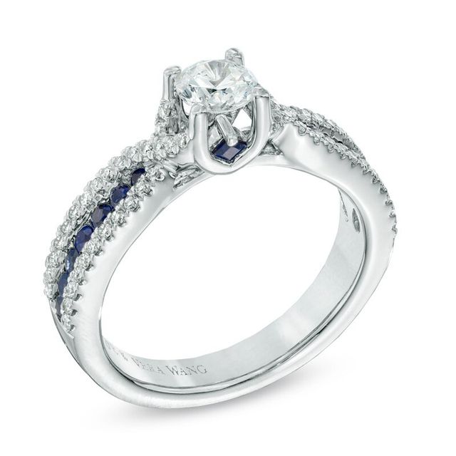 Vera Wang Love Collection 0.70 CT. T.W. Diamond and Blue Sapphire Engagement Ring in 14K White Gold|Peoples Jewellers