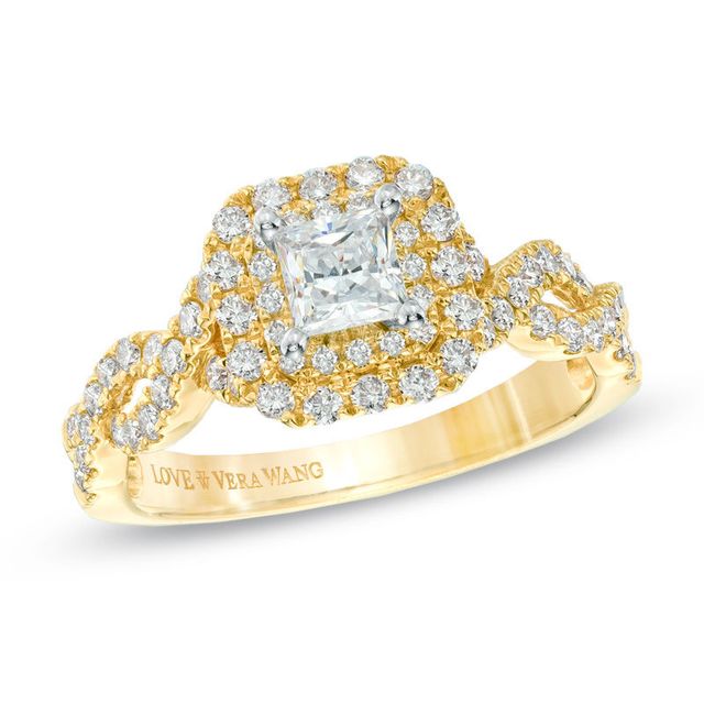 Vera Wang Love Collection 0.95 CT. T.W. Princess-Cut Diamond Double Frame Engagement Ring in 14K Gold|Peoples Jewellers