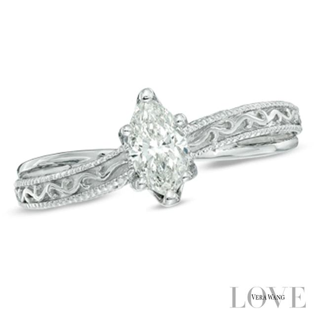 Vera Wang Love Collection 0.45 CT. Marquise Diamond Solitaire Scroll Engagement Ring in 14K White Gold|Peoples Jewellers