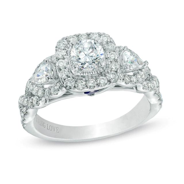 Vera Wang Love Collection 1.45 CT. T.W. Princess-Cut Diamond Three Stone Engagement Ring in 14K White Gold|Peoples Jewellers