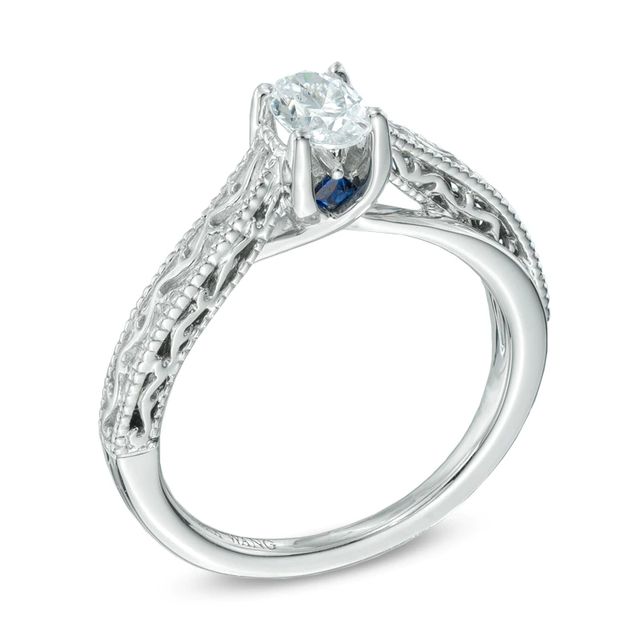 Vera Wang Love Collection 0.45 CT. Oval Diamond Solitaire Scroll Engagement Ring in 14K White Gold|Peoples Jewellers