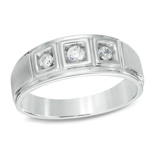 Men's 0.23 CT. T.W. Diamond Comfort Fit Three Stone Ring in 10K White Gold