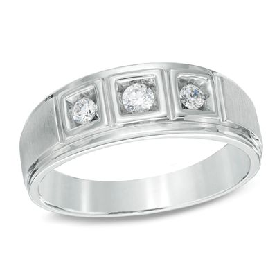 Men's 0.23 CT. T.W. Diamond Comfort Fit Three Stone Ring in 10K White Gold|Peoples Jewellers