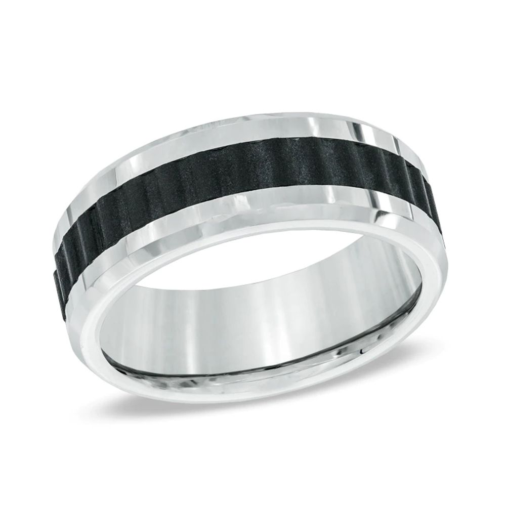 Men's 8.0mm Comfort Fit Black Titanium Sprocket Inlay Cobalt Wedding Band - Size 10|Peoples Jewellers