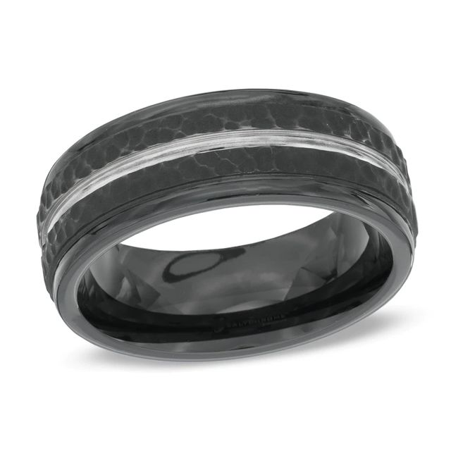 Men's 8.0mm Comfort Fit Hammered Black Cobalt Wedding Band - Size 10|Peoples Jewellers