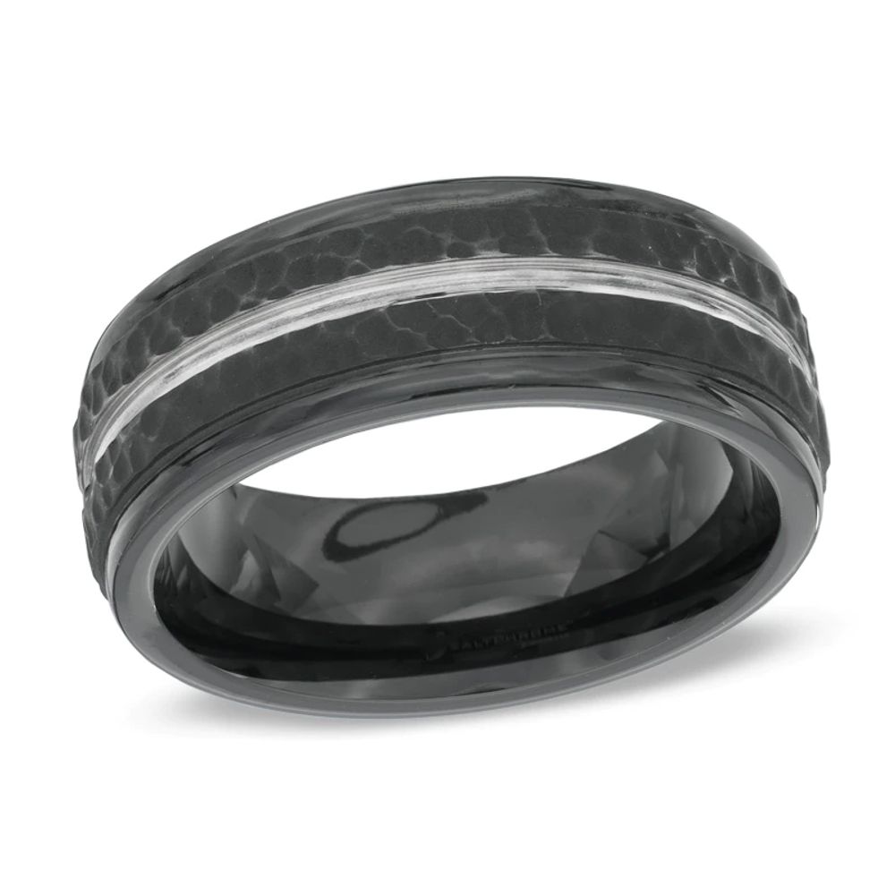 Men's 8.0mm Comfort Fit Hammered Black Cobalt Wedding Band - Size 10|Peoples Jewellers