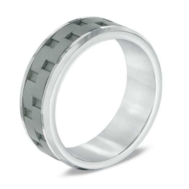 Men's 8.0mm Comfort Fit Link Inlay Cobalt Wedding Band - Size 10